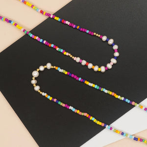 Colorful Seed Beads & Pearl Choker Necklace for Women Boho Summer Chain