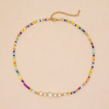 Colorful Seed Beads & Pearl Choker Necklace for Women Boho Summer Chain