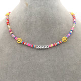 Go2boho Rainbow Colorful Smiley Heishi Necklaces for Women