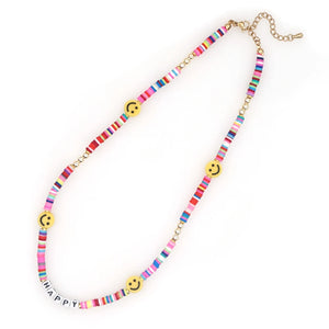 Go2boho Rainbow Colorful Smiley Heishi Necklaces for Women