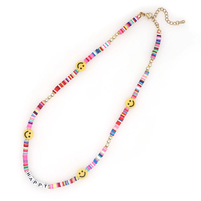 Go2boho Rainbow Colorful Smiley Heishi Necklaces for Women