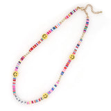 Go2boho Rainbow Colorful Smiley Heishi Necklaces for Women