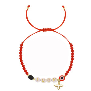 Go2boho Beach Red Crystal Glaze Evil Eye Cross LUCK Bracelet