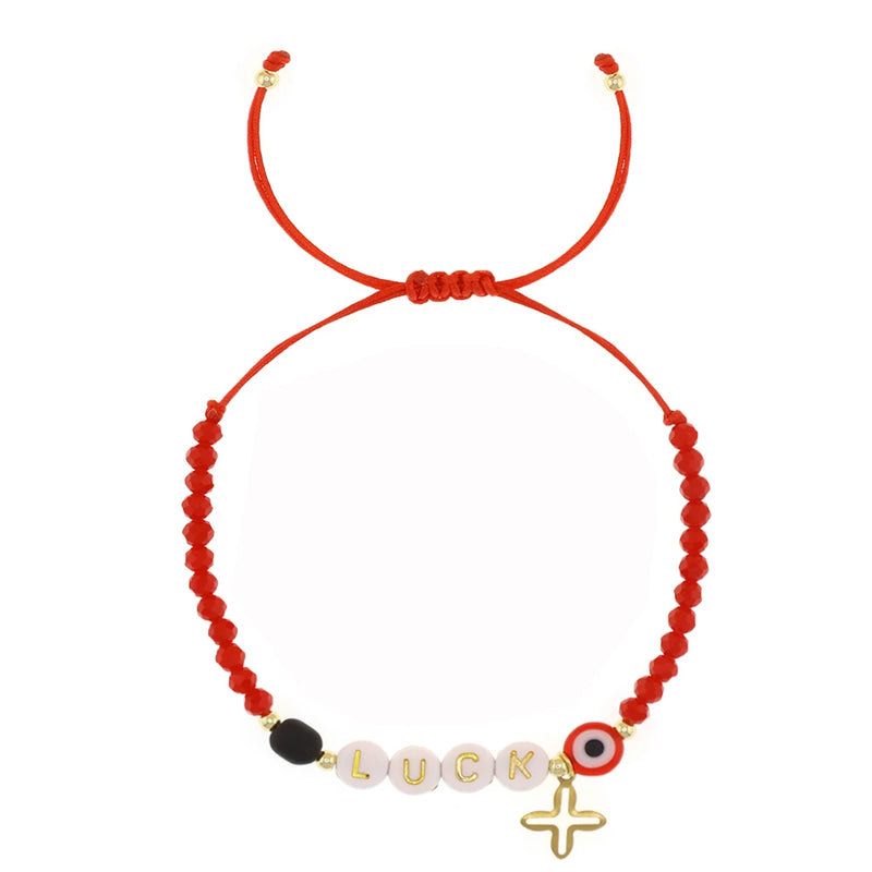 Go2boho Beach Red Crystal Glaze Evil Eye Cross LUCK Bracelet