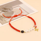 Go2boho Beach Red Crystal Glaze Evil Eye Cross LUCK Bracelet