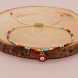 Dainty Evil Eye Charm Bracelet, Boho Seed Bead Jewelry