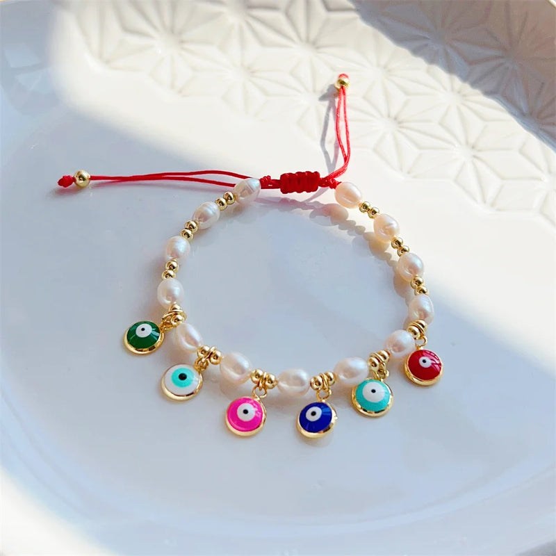 Go2boho Evil Eye Charm Pearl Bracelet for Women