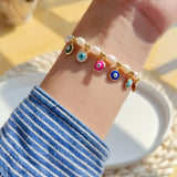 Go2boho Evil Eye Charm Pearl Bracelet for Women