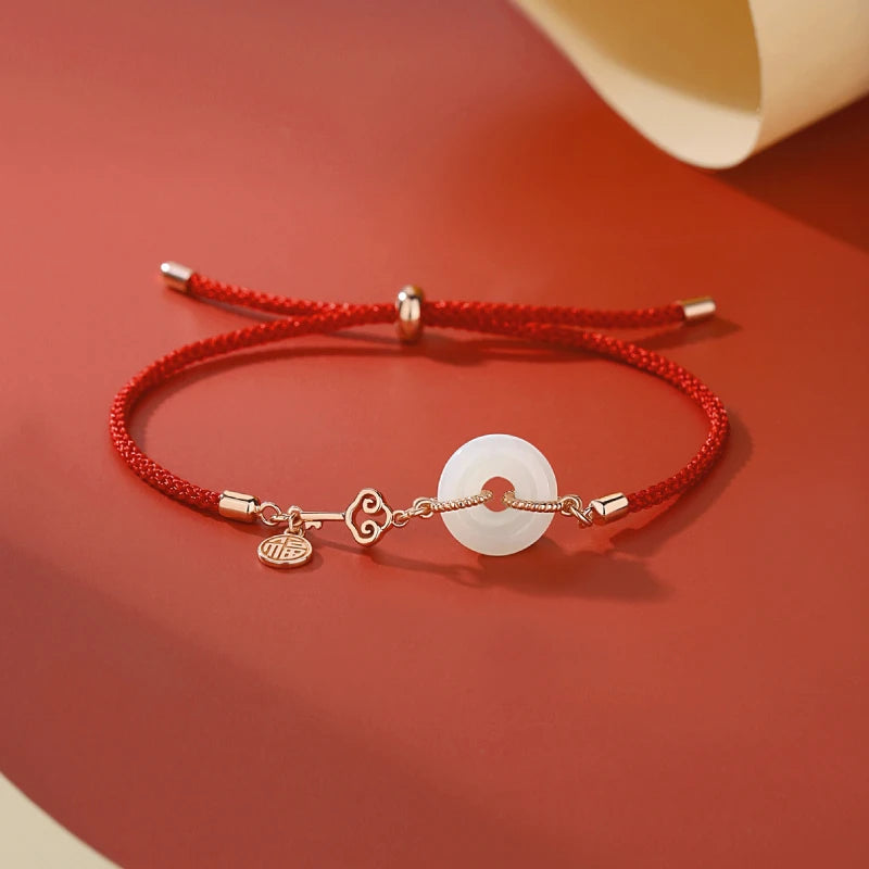 S925 Sterling Silver Rose Plated Hetian Jade Charm Bracelet for Women