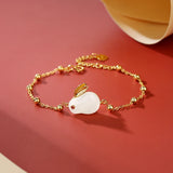 S925 Sterling Silver Hetian Jade Rabbit Charm Bracelet