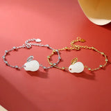 S925 Sterling Silver Hetian Jade Rabbit Charm Bracelet