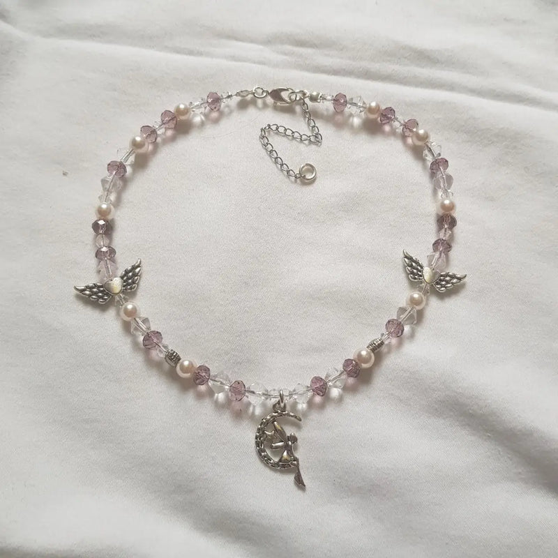 Goblincore Purple Fairy Necklace Beaded Bead Hand Assembled