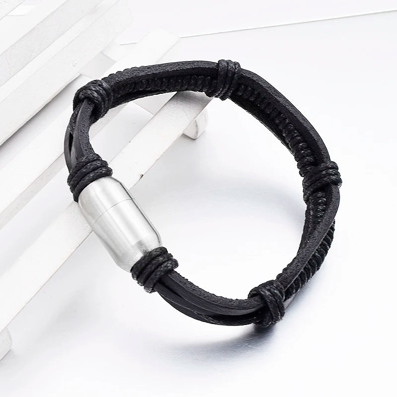 Gokadima Leather Bracelet Men Stainless Steel Magnet Clasp WL012