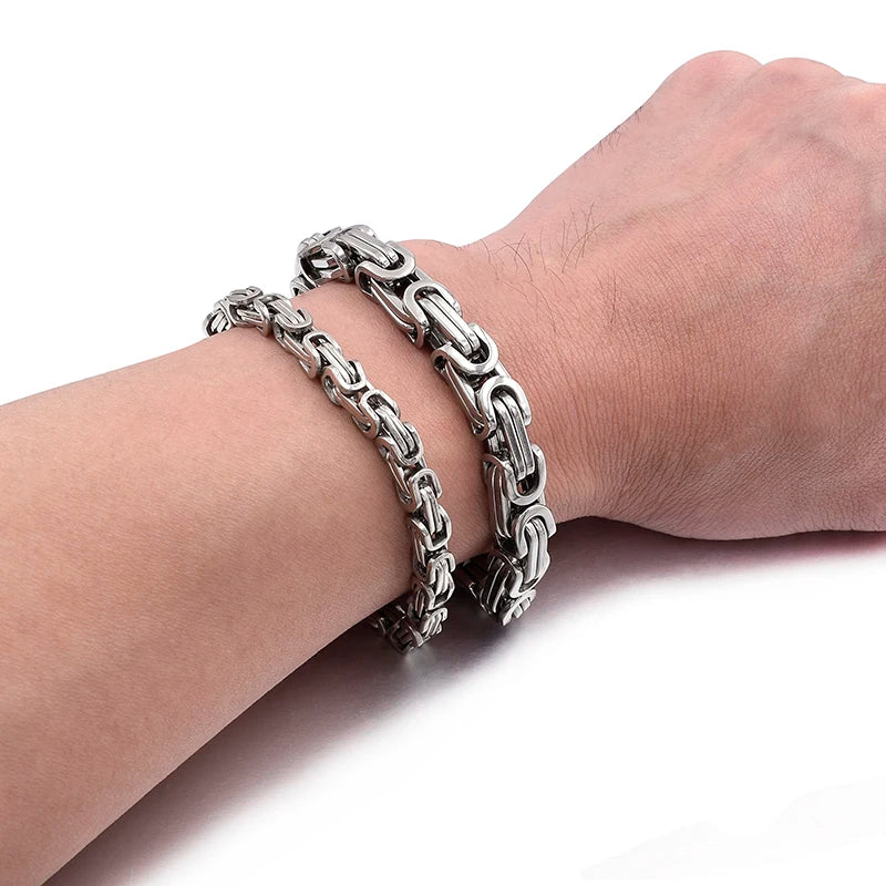 Gokadima Stainless Steel Link Byzantine Chain Bracelet