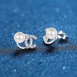 14K Plated Pearl Earrings Silver Studs for Women