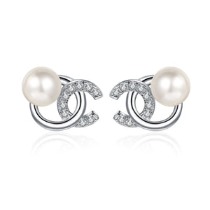 14K Plated Pearl Earrings Silver Studs for Women