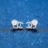 14K Plated Pearl Earrings Silver Studs for Women