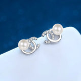 14K Plated Pearl Earrings Silver Studs for Women