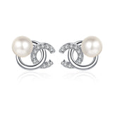 14K Plated Pearl Earrings Silver Studs for Women