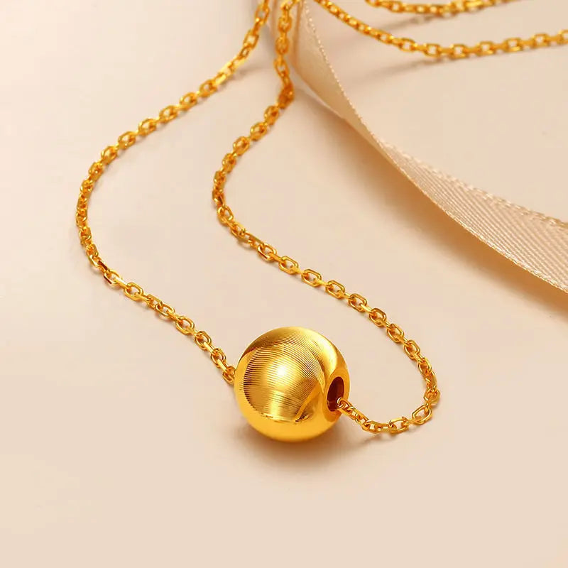 14K Round Ball Bead Necklace for Women Bride Wedding Engagement