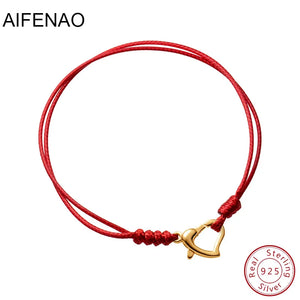 925 Silver Heart Red Thread Bracelet for Women Girls
