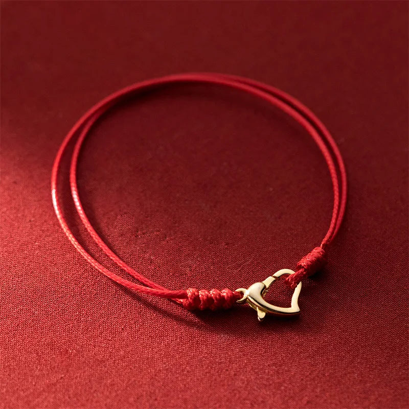 925 Silver Heart Red Thread Bracelet for Women Girls