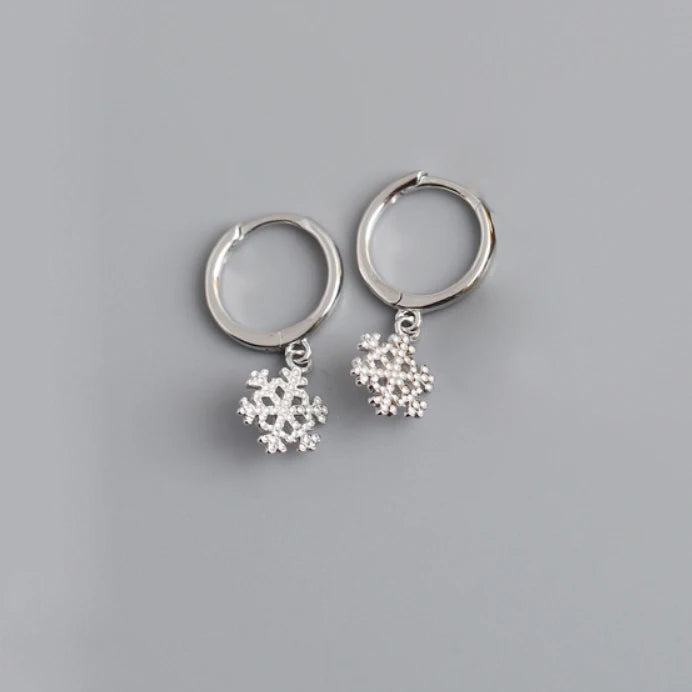 925 Silver Snowflake Earrings Hoop Charm Jewelry Circle Huggie Earring for Girls