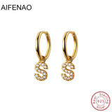 925 Silver Zircon Letter Earrings, Women Hoop Earring Jewelry Gift