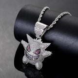 Silver CZ Cartoon Pendant Iced Out Necklace Men Gift