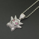 Silver CZ Cartoon Pendant Iced Out Necklace Men Gift