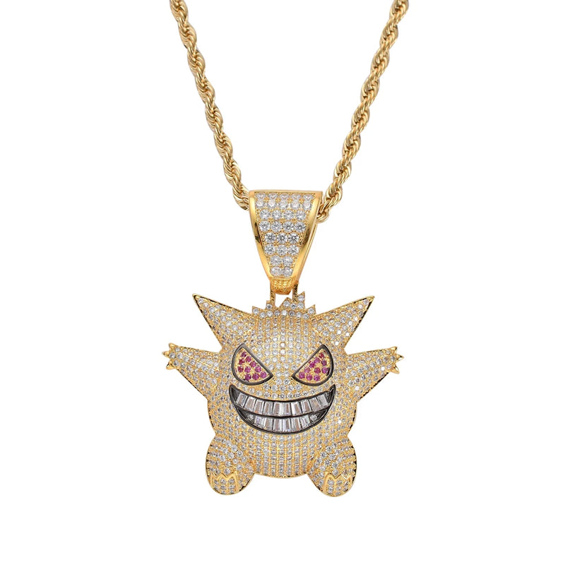 Silver CZ Cartoon Pendant Iced Out Necklace Men Gift