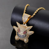 Silver CZ Cartoon Pendant Iced Out Necklace Men Gift