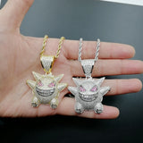 Silver CZ Cartoon Pendant Iced Out Necklace Men Gift