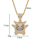 Silver CZ Cartoon Pendant Iced Out Necklace Men Gift