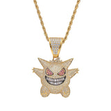 Silver CZ Cartoon Pendant Iced Out Necklace Men Gift
