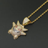 Silver CZ Cartoon Pendant Iced Out Necklace Men Gift
