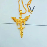 Angel Sword Cross Pendant Necklace for Men Women Craft Imitated Chain Jewelry