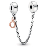 Family Forever Safety Chain Charm 925 Sterling Silver Bead