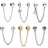 Family Forever Safety Chain Charm 925 Sterling Silver Bead