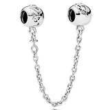 Family Forever Safety Chain Charm 925 Sterling Silver Bead