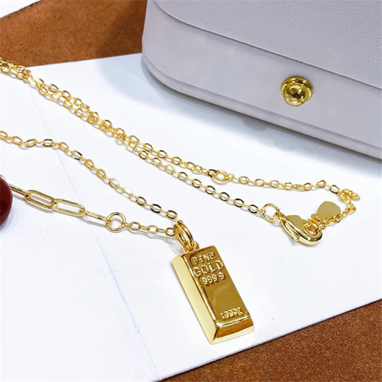Copper Plated Pendant Clavicle Chain Bar Necklace for Senior Women