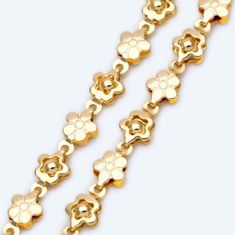 Beaded Flower Chain 5.8mm, 18K Brass, DIY Jewelry (#LK-416)