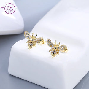 925 Silver Bee Stud Earrings with Clear Zircon
