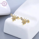 925 Silver Bee Stud Earrings with Clear Zircon