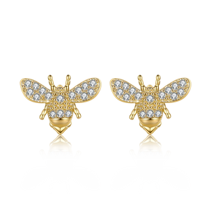 925 Silver Bee Stud Earrings with Clear Zircon