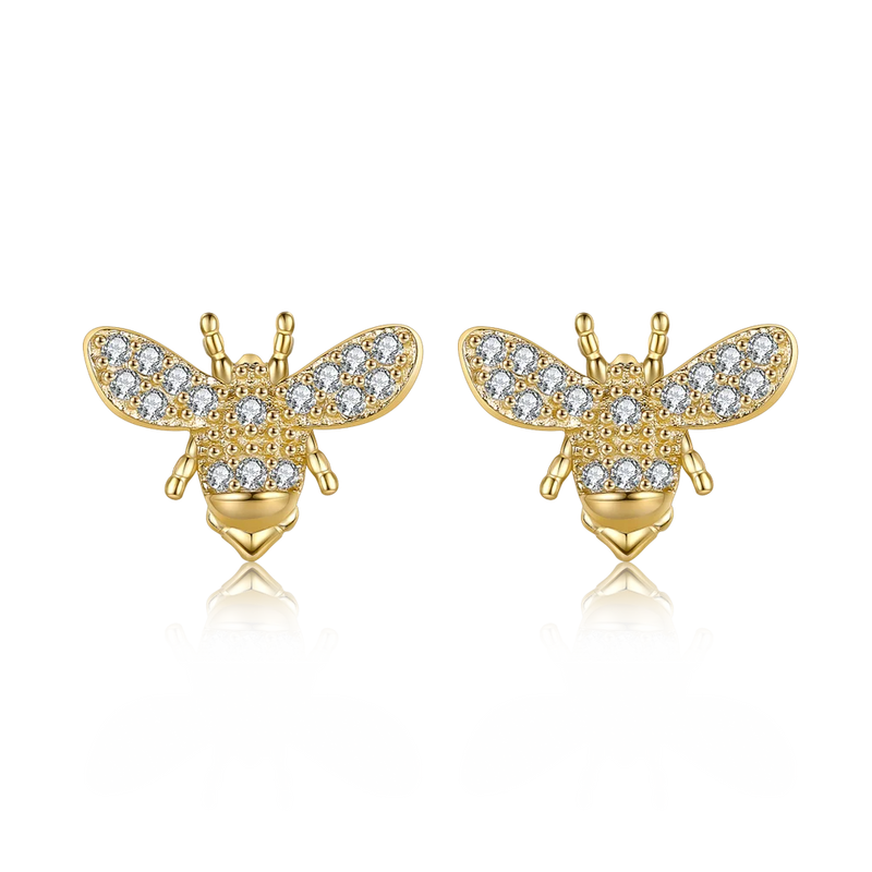 925 Silver Bee Stud Earrings with Clear Zircon