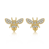 925 Silver Bee Stud Earrings with Clear Zircon