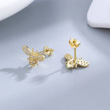 Bee Stud Earrings 925 Sterling Silver Clear Zircon Party