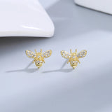 925 Silver Bee Stud Earrings with Clear Zircon