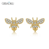 Bee Stud Earrings 925 Sterling Silver Clear Zircon Party